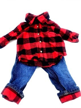 Carter's Baby Boy Outfit Size 3m Button Down Jeans 2pc Matching Set Collared